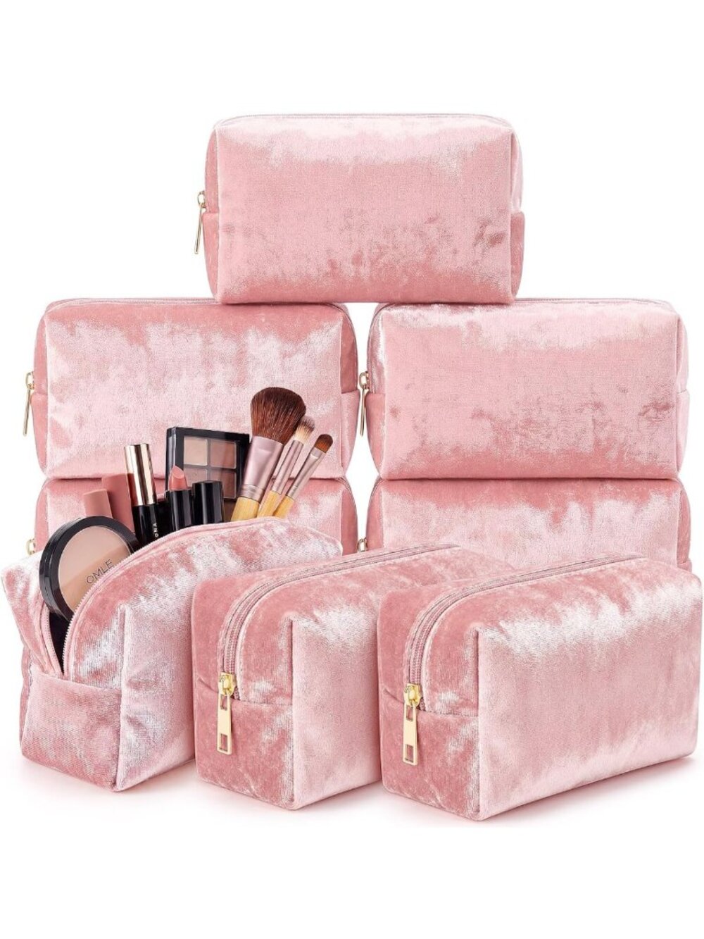 8 Pcs Velvet Bridesmaid Proposal Gift Set - Pink Cosmetic Bags for Wedding Party